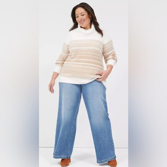 NWT Lane Bryant Cowlneck Striped Cozy Soft White Tan Warm Sweater Size 14/16 - Picture 4 of 13